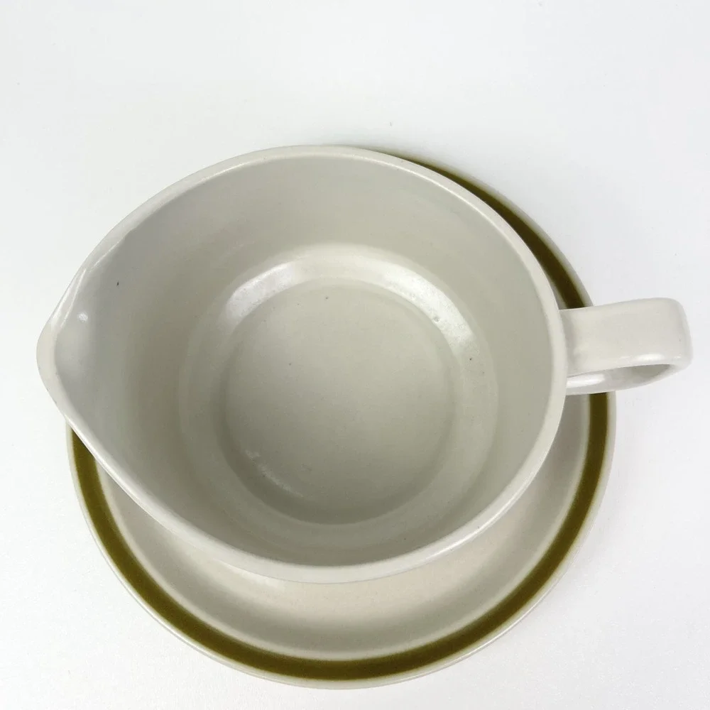 Japan Spring Bouquet Stoneware Green Band Round Gravy Boat With Underplate
